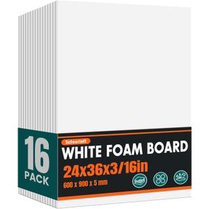 16 Pack White Foam Board for Art Craft, 24 x 36 x 3/16" Thick