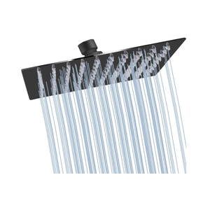 Black Shower Head GGStudy 6 inch Square Rain Shower Heads Stainless Steel High Pressure Ultra Thin Rainfall Bath Shower Self-cleaning Silicone Nozzle