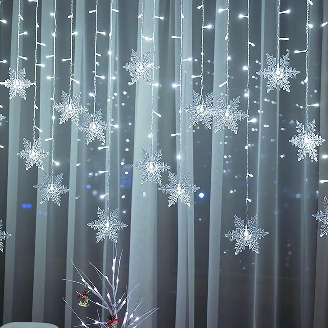 Christmas Snowflakes LED Curtain String Lights 11.5ft/3.5M 96LED Christmas Window Curtain Light Plug in String Light for Xmas Decor,Indoor and Outdoor,Birthday Party,Wedding, Bedroom Patio