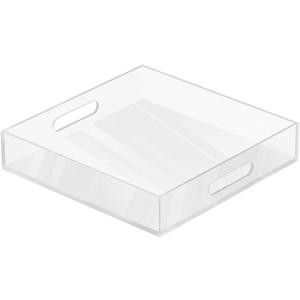 MAONAME Acrylic Serving Tray with Handles, 10"X10" Rectangular Clear Tray, Ottoman Decorative Trays, Coffee Table Trays for Countertop, Living Room, Office