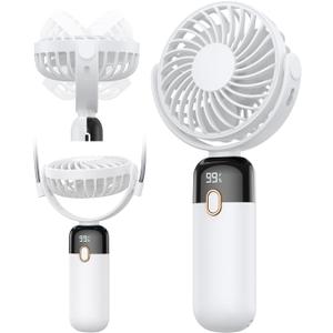 TOPK Portable Handheld Fan, 5000mAh Battery Operated Fan With LED Display, Handheld/Neck/Desk 3 in 1 Personal Mini Desk Fan, 360 Rotatable 4 Speed Small Fan for Makeup, Home, Office, Travel, Outdoor