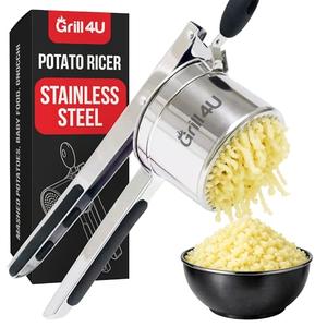 Large 15oz Potato Ricer - Professional 430 Stainless Steel Masher for Fluffy Mashed Potatoes, Gnocchi, Guacamole & Baby Food - Ergonomic Non-Slip Handles, Heavy Duty & Dishwasher Safe Kitchen Press