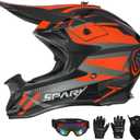 Adult Motocross Helmet ATV Dirt Bike Off-Road Full Face Motorcycle Helmet W/Goggles Gloves & Mask, DOT Approved (Vitality Orange, Medium)