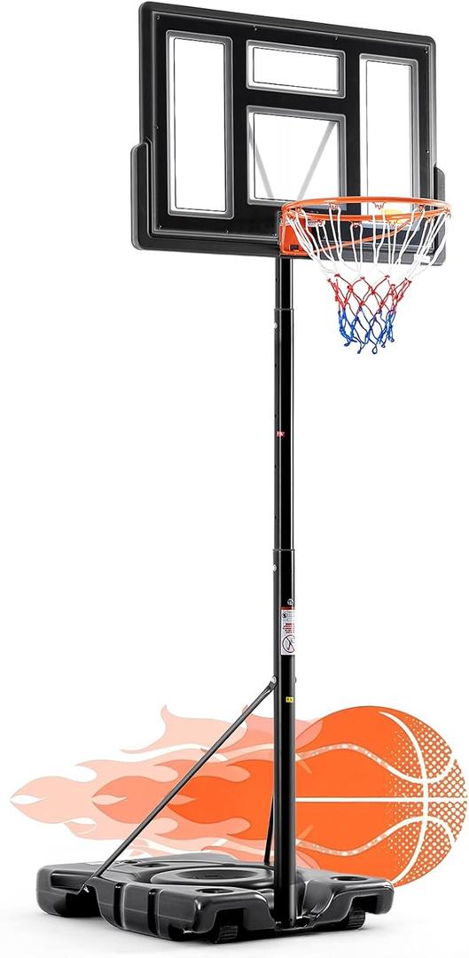 DUMOS 10FT Adjustable Height Portable Basketball Hoop Outdoor for Adult, 44 Inch Shatterproof Backboard w/Shock Absorbent Rim, Fillable Base, 2 Wheels for Swimming Pool/Indoor (Classic Black)