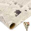 Larcenciel Vintage Newspaper Tissue Paper Roll | 17"x33', Beige Black Old News Print Wrapping Tissue Paper for Gift Bags, Gift Wrap, Flower Packaging, Craft Projects, Wedding, Birthday, Holiday Decor