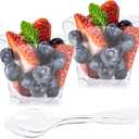 Kingrol 100 Count Mini Dessert Cups with Spoons, 2.3 oz. Disposable Clear Bowls for Mousse, Puddings, Appetizers, Sauces