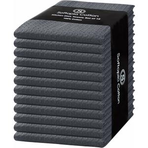 Softopia Cotton Gray Kitchen Towels  Waffle Weave, 100% Cotton, Soft & Absorbent, Fast Dry, Durable, 16x26 Inches, Perfect for Dish Drying, Bar, Cleaning, and Everyday Use, Set of 12, Grey