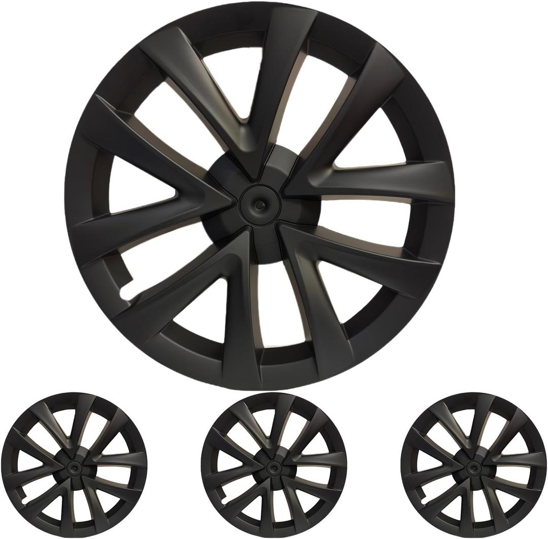 18 Inch Wheel Covers for Tesla Model 3 Accessories 2020-2023 Matte Black ABS Material Hubcaps Replacement for Tesla Model 3 4PCSSpiderweb Style