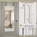 Frameless Door Mirror Full Length, 50 x 16 Inch Frameless Beveled Full Body Wall Mirror with 2 Hooks, Over the Door Hanging Mirror for Bedroom, Living Room, Cloakroom