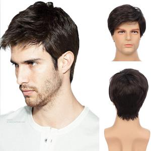 Kaneles Black Short Men Wigs Layered Syntheric Hair Cosplay Costume Party Daily Male Wigs with Cap (Black)