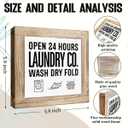 Open 24 Hours Laundry Co. Sign, Laundry Room Sign, Rustic Farmhouse Tabletop Decor for Home Bathroom, Funny Washing Room Wall Art Signs, Decorative Wooden Plaque Signs