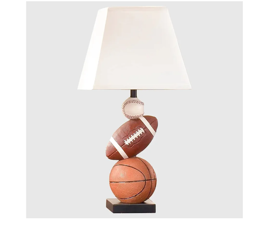 Kids Table Lamp, 14 Inch Football, Basketball & Baseball Design with Cute Lampshade, Sports-Themed lamp Ideal for Children's Bedroom Decor, Bedside Lamp Includes LED Bulb