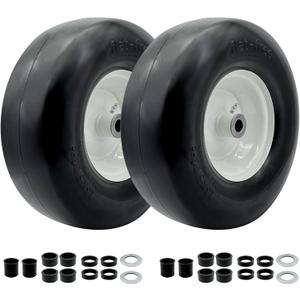 2PCS 13x6.50-6 Flat Free Smooth Tires and Wheel with 4"-7" Centered Hub,3/4'' or 5/8''Sintered iron Bushing,Solid Tire Assembly for Lawn Mower Garden Tractor,Garden Turf