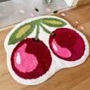 Cherry Bath mat Cute Bath mat Cherry Rug Fun Bath mat Cherry Bathroom Decor, Shaped Absorbent Bathtub Cool Rug Bathroom Tub Plush Shower Rugs Washable