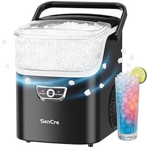 SenCre Nugget Ice Maker with Handle 40lbs/Day Countertop Ice Maker Soft Ice | Ice Makers Portable Ice Machine Ready in 5 Mins Soft Chewable Ice Auto-Cleaning for Home Kitchen Office Party & Large Family
