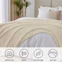 BEDELITE Full Size Blanket for Bed, 300GSM Soft & Warm Fleece Beige Blanket, Decorative and Giftable Striped Blankets for Women, Men, 84"x90"