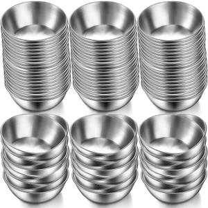 Mimorou 100 Pack 3.3 Inch Stainless Steel Sauce Dishes Bulk Small Stainless Steel Bowl Dipping Soy Sauce Bowls Silver Round Seasoning Sushi Appetizer Dishes for Kitchen Party Supplies
