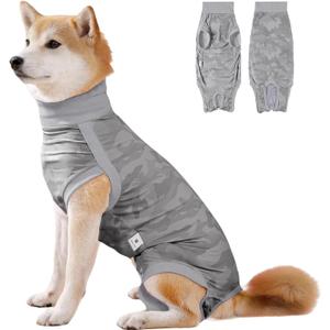Coppthinktu Dog Onesie for Surgery Female, Breathable Dog Surgery Spay Recovery Suit, Dog Cone Alternative Anti-Licking, M Sizes, Pink, Polyester Blend (Grey)
