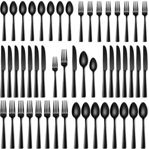 Stapava 40 Pcs Black Silverware Set, Food-Grade Stainless Steel Flatware Set for 8 Mirror Polished Cutlery Utensil Sets Include Dinner Knives Spoons and Forks Set Dishwasher Safe for Home Restaurant