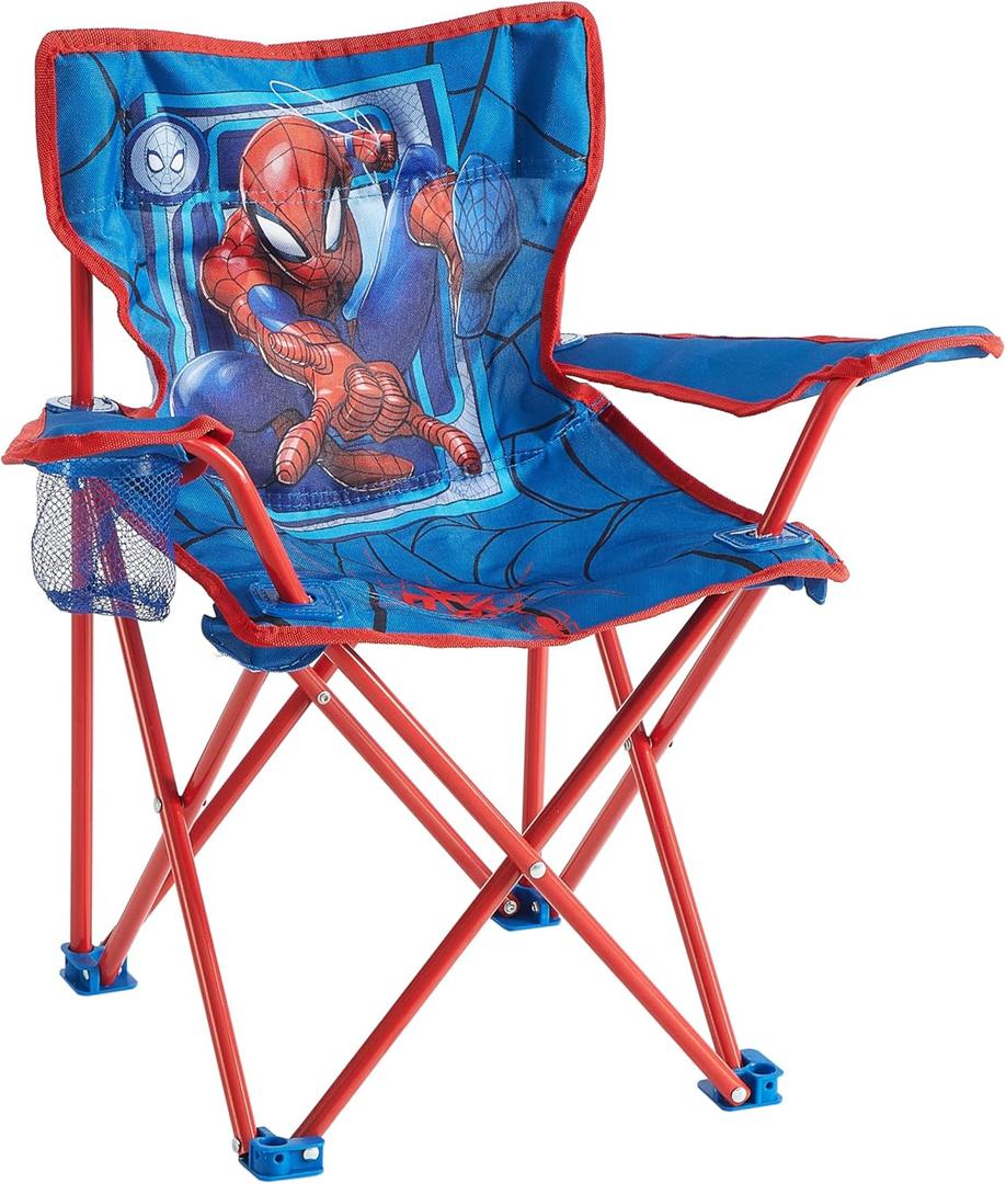 Marvel Spiderman Kids Folding Camp Chair with Cup Holder and Carry Case,Portable Outdoor Chair for Camping, Beach, and Backyard Fun