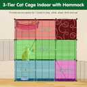 3-Tier Cat Cage, Indoor Cat Enclosures with Hammock Toy Bal Ladders, DIY Cat Playpen Detachable Metal Wire Kennels Kitten Crate Cats House Large Exercise Place for 1-2 Cats/Kitten, 42"x14"x42"
