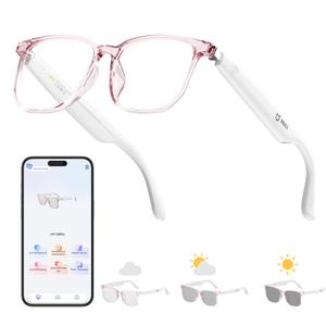 QxzPower AI Smart Glasses with Photochromic Lenses & 144 Language Translation, Bluetooth 6.0 Polarized Sunglasses, UV Protection Bluetooth Glasses for Men & Women, Outdoor Travel Work