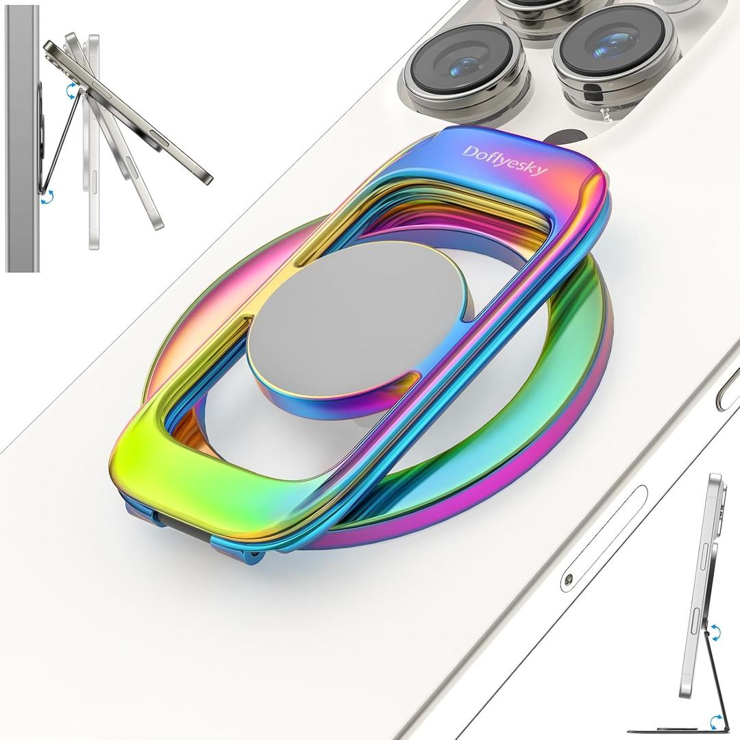 Magnetic Phone Ring Holder for MagSafe Phone Grip & Kickstand, Strong Dual-Sided Magnets Compatible with MagSafe Car Mount Gym for iPhone 17/16 Pro Max 15/14/13/12 and Android Phone Cases (Colorful)