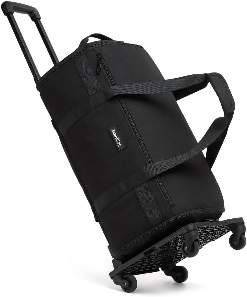 JenniBag Convertible Travel Bag for Women, 60L Weekender Garment Duffel Carry-On with Shoe Compartment, Trolley Sleeve, Durable Water-Resistant Overnight Bag (Roller Edition, Black)