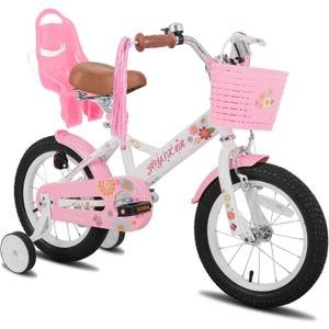 JOYSTAR 14 Inch Kids Bike Little Daisy Girls Bike with Training Wheels Doll Bike Seat Basket & Streamers Princess Kids Bicycle for Girls Toddler of 3-5 Years Toddler Girl Bikes White