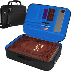 DEHITE Bible Case for Men  Bible Cover for Men and Women  Black Extra Large Size Bag  Fits Book 11.2 x 8.4 x 1.8 in  Pen Slots  Zippered Pocket  Shoulder Strap  Premium Fabric  Christian Gift