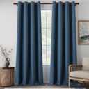 Denim Blue Full Blackout Linen Curtains 95 Inches Long for Living Room, Farmhouse Lightweight Completely Blackout Long Curtains for Boys Room Bedroom, Denim Blue, W52 x L95, 2 Panels