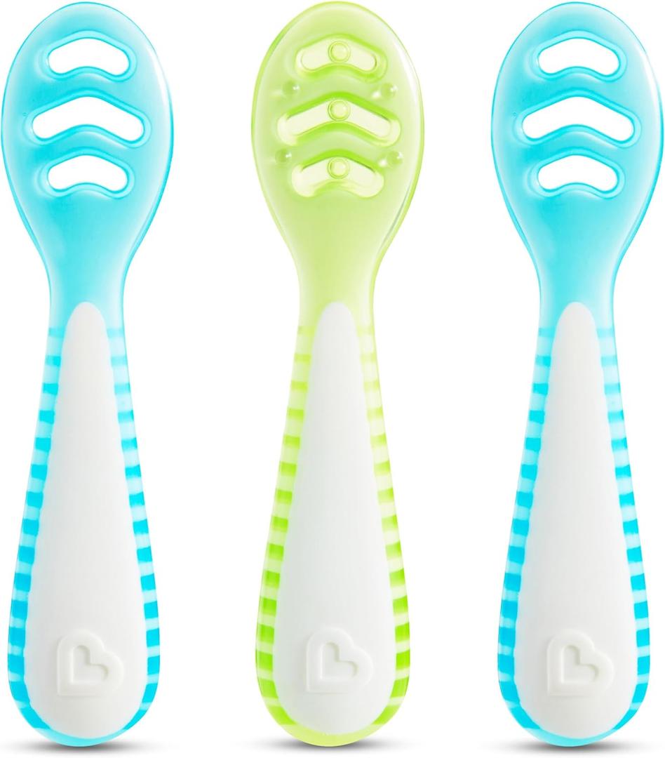 Munchkin Gentle Dip Baby Spoons for Self Feeding and Baby Led Weaning, 3 Pack, Blue/Green