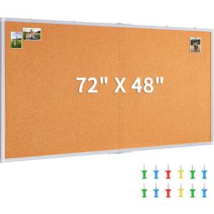 maxtek Large Cork Board 72 x 48 in, Bulletin Board for Walls, 6'x 4' Extra Aluminum Framed Corkboard, Foldable Wall Mounted Back to School Pin Memo Notice Cork Board for Office, Home Wall Display, 72x48 inches Silver