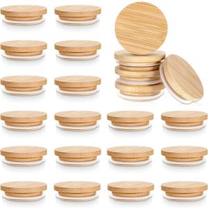 Simarro Yogurt Wooden Round Canning Lids | 24 Pack Reusable Bamboo Wooden Lids with Silicone Sealing Rings for Jars | Perfect Airtight Storage for 5 Oz Glass Jars