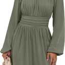 ANRABESS Womens Dress Long Lantern Sleeve Square Neck Elastic Waist Ruffle Flowy Swing A-Line Short Dresses 2025 Fall Fashion, Size: X-Large