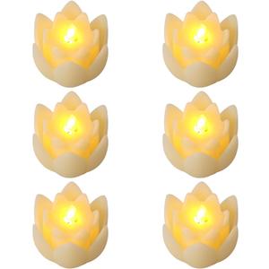 6 PCS Diwali LED Lotus Table Candles - 3 Lotus Lamps Electronic Buddhist Lights Battery Operated Buddha Flickering Warm White Lights for Home Decorative Temple Desktop Centerpiece