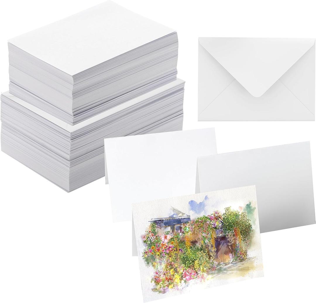 50 Pack Blank Watercolor Cards with Envelopes, 140lb Heavyweight 100% Cotton, 5x7 Inch Foldable for Painting or Card Making