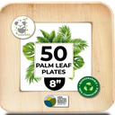 Palm Leaf Plate Bamboo Paper Plates Disposable 8 Inch Bulk Party Pack Eco Compostable Biodegradable Wooden Plate Best Alternative to Plastic Paper Plates (50 Pc)