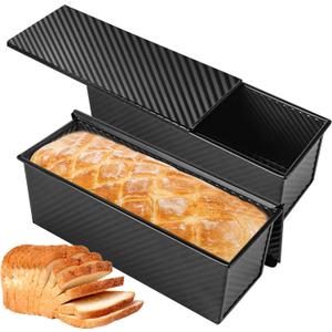 2-Pack Black 13inch Pullman Loaf Pan with Lid, Premium Non-Stick Coating Bread Pan, PFTE and PFOA-Free, Safe and Healthy Baking for Homemade Bread with Family-Sized
