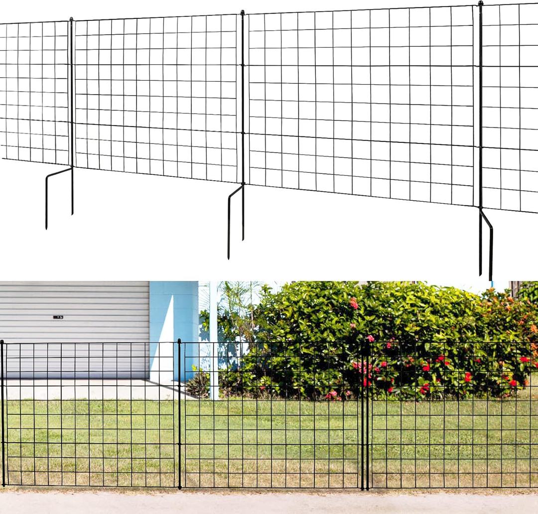 5 Panels Garden Fence 25in (H) x 12.3ft (L), Solid h Post Doube Stake Design Patent, Dog Fence Border Fence Animal Barrier, No Dig Garden Fencing for Yard Flower Bed Lawn Patio Outdoor