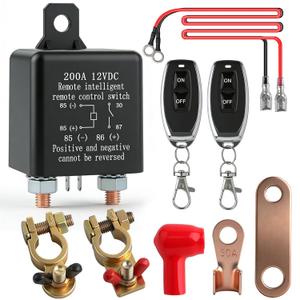Remote Battery Disconnect Switch 12V, 200A Remote Control Battery Kill Switch, Anti Theft and Battery Drain Automatic Power Shut Off Switch for Car, Auto, ATV, Truck