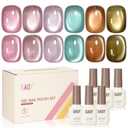 GAOY Glassy Cat Eye Gel Nail Polish Set with Magnet, 6 Colors Jelly Pink Blue Green Purple, Translucent Holographic Glitter Shimmer, Soak Off UV Gel Polish for Salon & DIY Nail Art