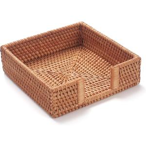 Rattan Napkin Holder Square, Napkin Holders for Paper Napkins, 7.5" x 7.5" x 2.5", Wicker Napkin Tray, Woven Guest Towel Holder for Restaurant/Kitchen/Bathroom Napkin Holder for Table