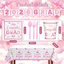 Marspark 173Pcs Pink Bow Graduation Decorations 2026 Set Coquette Class of 2026 Party Supply Serve 24 Grad Disposable Paper Plate Cup Napkin Cutlery Tableware Tablecloth Banner for College High School