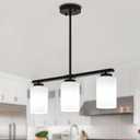 3-Light Modern Island Lights for Kitchen, Black Dining Room Light Fixtures Farmhouse Linear Chandeliers Over Table, White Frosted Glass Adjustable Hanging Light Kitchen Pendant Lighting Over Island
