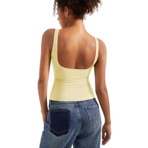 SUUKSESS Women Padded Open Back Boat Neck Tank Tops Double Lined Basic Shirts, Size M