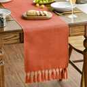 Artoid Mode Terracotta Orange Tassel Table Runner, Fall Linen Blend Rustic Farmhouse Style Kitchen Table Decoration Holiday Wedding Party Dinning Decor 13x72 Inch