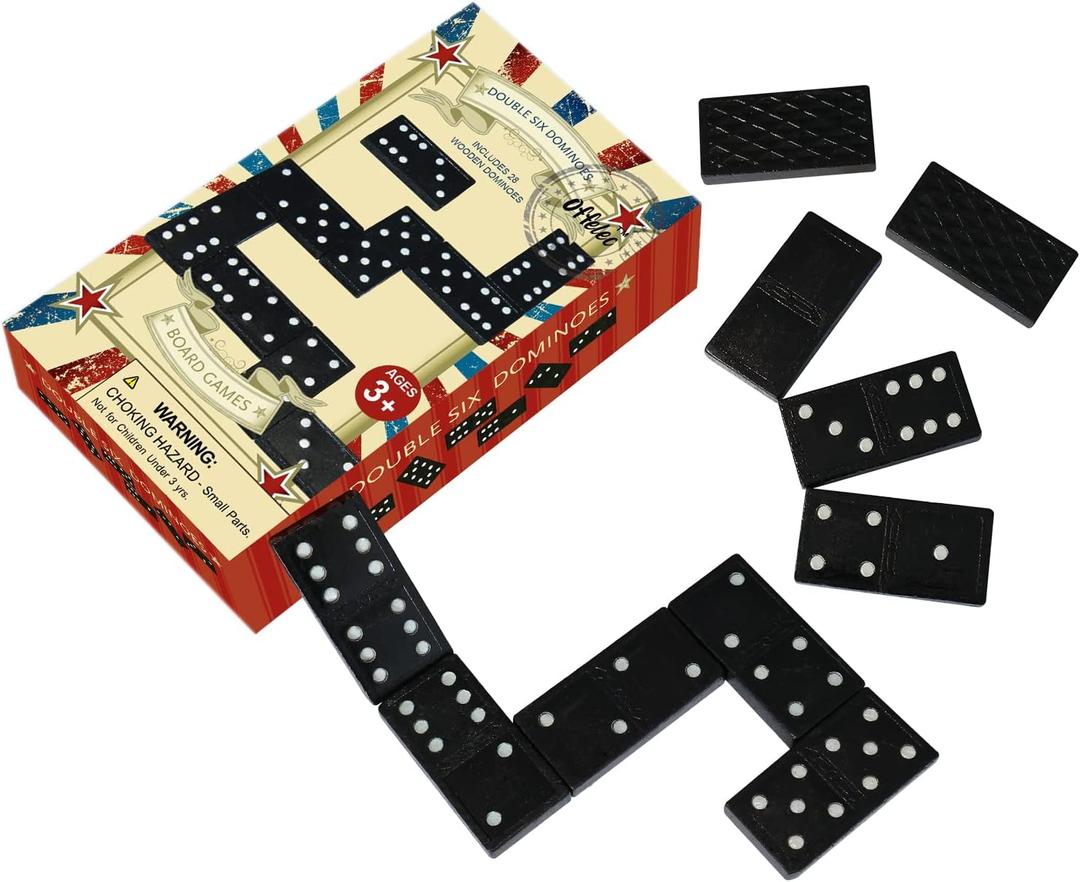 Wooden Double 6 Domino Set - 28 Tiles Black Dominoes for Kids, Adults, and Family Games Night | Ideal for 2-4 Players | Perfect for Classroom, Party, Travel, and Gifting | Classic Board Game