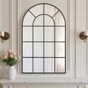 Anpark Arched Windowpane Wall Mirror 30"x40" Black Wall Mounted Art Pane Mirror Farmhouse Decorative Mirror Leaning Hanging Wall Mirror for Bedroom Living Room Entrance Hallway Wall Decor