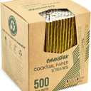 5.75 Inch Disposable Short Gold Paper Straws & Stirrers, Sipping Stir Sticks (500 Counts) - for Cocktail, Short Drinks, Wedding, Party, Bars, Restaurants